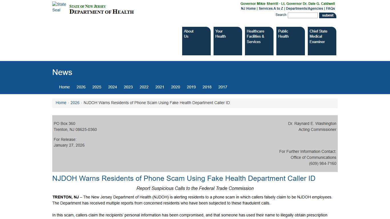 Department of Health News NJDOH Warns Residents of Phone Scam Using Fake Health Department Caller ID